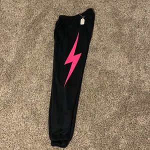 Aviator Nation pink bolt sweatpants- size xs. charcoal/hot pink.